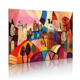 Cumpara ieftin Tablou pictat manual - Colourful village 90x60 cm