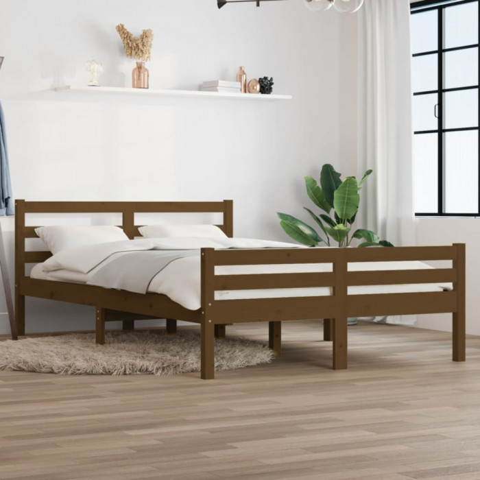 Cadru de pat dublu, maro miere, 135x190 cm, lemn masiv GartenMobel Dekor
