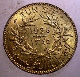 Moneda Tunisia 1 Franc 1926 Protectorat Francez, Bronz-Aluminiu, KM# 247, Stare XF/AUNC