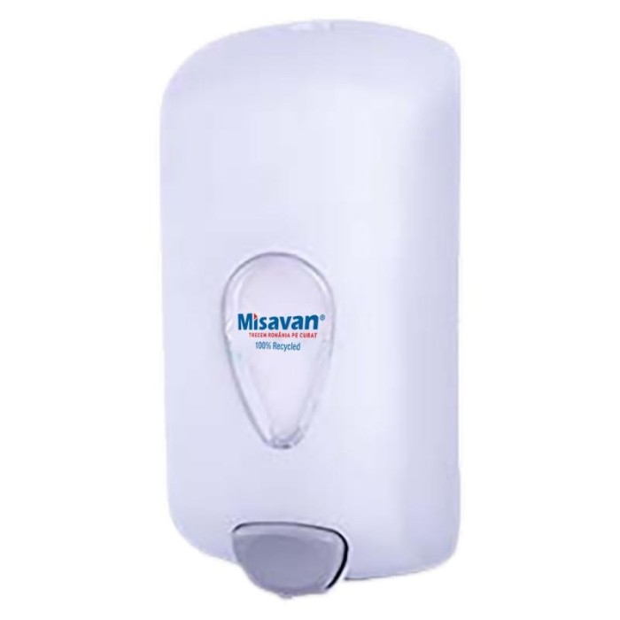 Dozator pentru sapun lichid Eco-Line, 1 litru, sistem anti-picurare, inchidere de siguranta cu cheie, alb