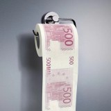 Hartie igienica amuzanta, Imprimata cu designul unui bancnote de 500 Euro, plus de veselie in baie
