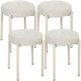 HOMCOM Set de 4 Taburete Stivuite Rotunde cu Șezut Tapițat, fără Spătar, Economisire de Spațiu, 45 x 45 x 47,5 cm, Crem | Aosom Romania