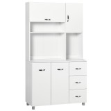Homcom Bufet &Icirc;nalt pentru Bucătărie, Dulap cu Sertare și Dulapioare, Rafturi Deschise pentru Microunde, 100x39.5x183.5cm, Alb | Aosom Romania