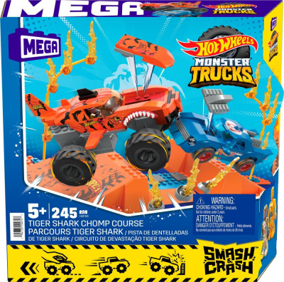 HOT WHEELS MONSTER TRUCK MEGA SET CONSTRUCTIE CURSA TIGER SHARK CHOMP foto