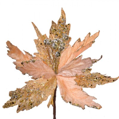 Decor Crăciun Floare Clips, Catifelată, Culoare Auriu, Glitter, 26x19 cm foto