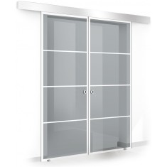 Usa culisanta Boss &reg; Duo model Park alb, 60+60x215 cm, sticla gri securizata, glisanta in ambele directii