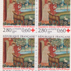 FRANTA-1994-Crucea rosie-Tapiserie-dArras secolul VX-carnet cu 10 timbre MNH