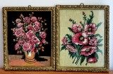 Maci si Trandafiri - Tablouri decorative cu flori, cusute manual in anii 80, rama cu sticla