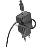 Incarcator Retea HOCO N62 USB-C PD QC 30W cu Cablu USB-C Black