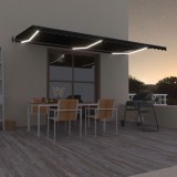 VidaXL Copertină automată cu senzor v&acirc;nt &amp; LED, antracit, 600x350 cm