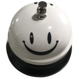 Clopotel metalic multifunctional, flippy, alb cu imprimeu smiley face, 7.5x7.5x6.5 cm, receptie, restaurant, cafenele