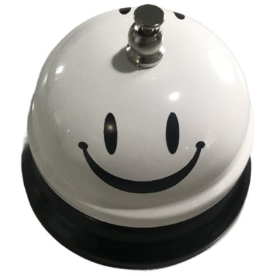 Clopotel metalic multifunctional, flippy, alb cu imprimeu smiley face, 7.5x7.5x6.5 cm, receptie, restaurant, cafenele foto