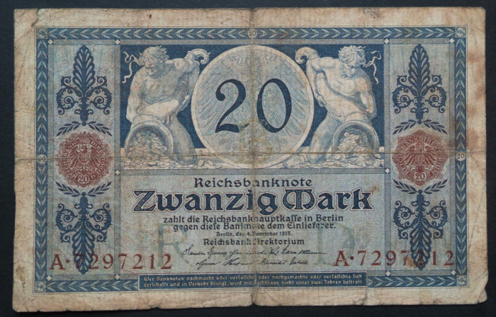 Bancnota istorica 20 MARCI / MARK - GERMANIA/ BERLIN, anul 1915 * cod 102