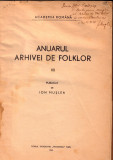 ION MUSLEA - AUTOGRAF, pe ANUARUL ARHIVEI DE FOLCLOR, din 1945