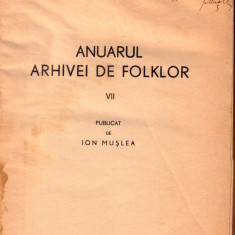 ION MUSLEA - AUTOGRAF, pe ANUARUL ARHIVEI DE FOLCLOR, din 1945