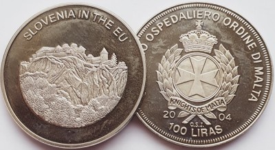 2579 Ordinul din Malta 100 Liras 2004 Slovenia in the EU foto