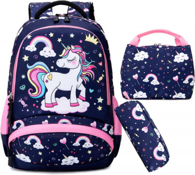 Popack Rucsac de școală unicorn pentru fete Impermeabil Rucsac pentru copii foto