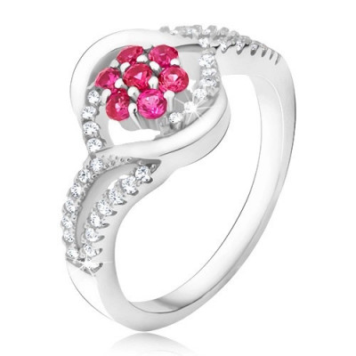 Inel argint 925, floare din zirconiu roz, buze - Marime inel: 49 foto