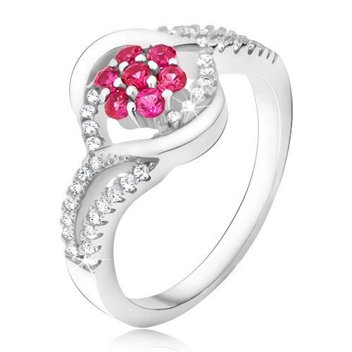 Inel argint 925, floare din zirconiu roz, buze - Marime inel: 68
