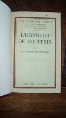 L&amp;#039;Honneur de Souffrir, Comtesse de Noailles, Paris 1927 foto