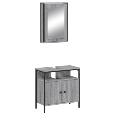 Set mobilier de baie, 2 piese, gri sonoma, lemn prelucrat foto