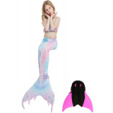 Set 4 piese Costum de baie Sirena THK, include top, slip, coada sirena si Inotatoarea pentru fixarea cozii, Stele de mare, 130 cm