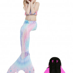 Set 4 piese Costum de baie Sirena THK, include top, slip, coada sirena si Inotatoarea pentru fixarea cozii, Stele de mare, 110 cm