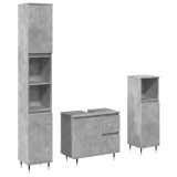 Cumpara ieftin Set mobilier de baie, 3 piese, gri beton, lemn compozit