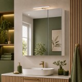 Dulap baie cu oglinda Celine, PAL, iluminare led, 60 cm, 2 usi, 3 rafturi, soft close, alb