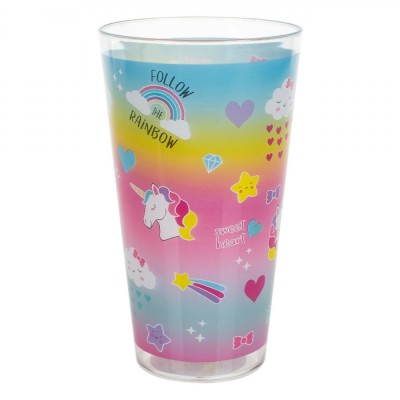 Pahar Plastic, Unicorn Curcubeu, Capacitate 0,6L, Multicolor, Transparent foto