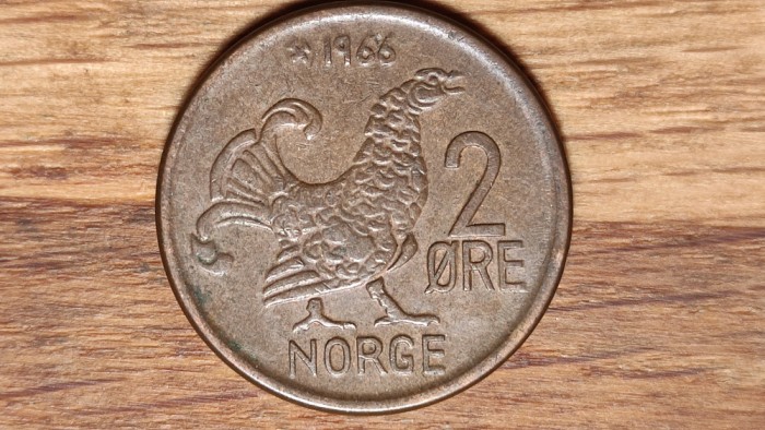 Norvegia - bijuterie de moneda - 2 ore 1966 - cocos de mesteacan - superba !