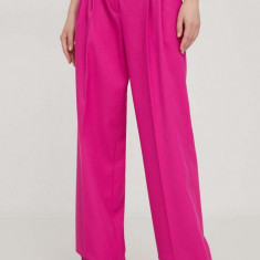 HUGO pantaloni femei, culoarea roz, lat, high waist 50511159