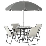 Outsunny Set de Mobilier de Grădină din 6 Piese cu Umbrelă de Soare, Masă și Scaune Pliante, Ф80x70 cm, Alb Crem | Aosom Romania