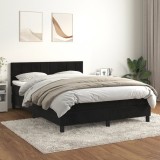 VidaXL Pat box spring cu saltea, negru, 140x200 cm, catifea