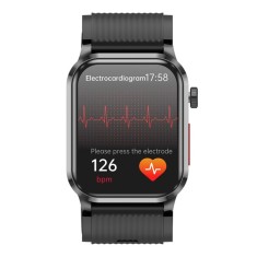 Smartwatch iSEN P300-Pro, Negru, Curea Silicon Neagra, 2.13 AMOLED, Ritm Cardiac, SpO2, Tensiune (Pompa de Aer), ECG, Temperatura, Moduri Sport, Bluet