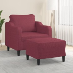 vidaXL Fotoliu canapea cu taburet, roșu vin, 60 cm, material textil