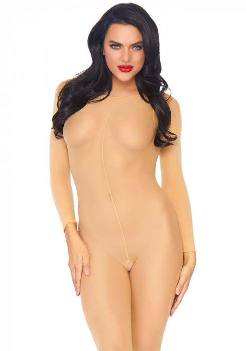 Catsuit nude cu maneci lungi si decupaj in zona intima, Leg Avenue