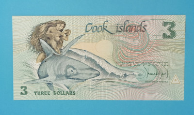 Insulele Cook 3 Dollars 1987 &amp;#039;Ina si rechinul&amp;#039; UNC serie: AAQ 004719 foto