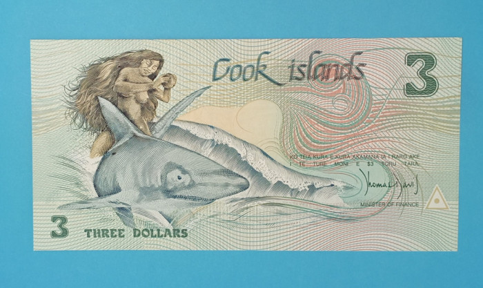 Insulele Cook 3 Dollars 1987 &#039;Ina si rechinul&#039; UNC serie: AAQ 004719