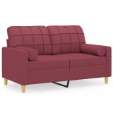 Cumpara ieftin Canapea cu 2 locuri cu pernute, rosu vin, 120 cm, textil