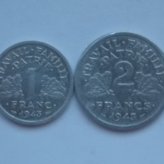 LOT 1 FRANC, 2 FRANCS 1943 FRANTA-VICHY