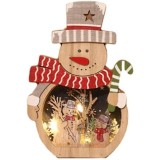 Decoratiune de Craciun, Flippy, cu Lumini LED, din Lemn, 16 x 10.5 x 3.5 cm, Model Om de Zapada, Multicolor