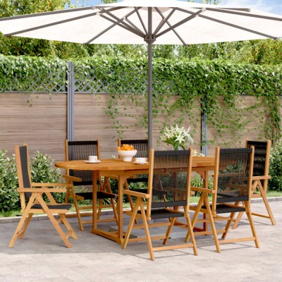 Gossi set mobilier de gradina 7 piese polipropilena neagra/lemn masiv foto