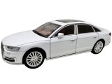 Macheta auto Audi A8 alb metalica cu sunete lumini usi si capota functionale 1:24
