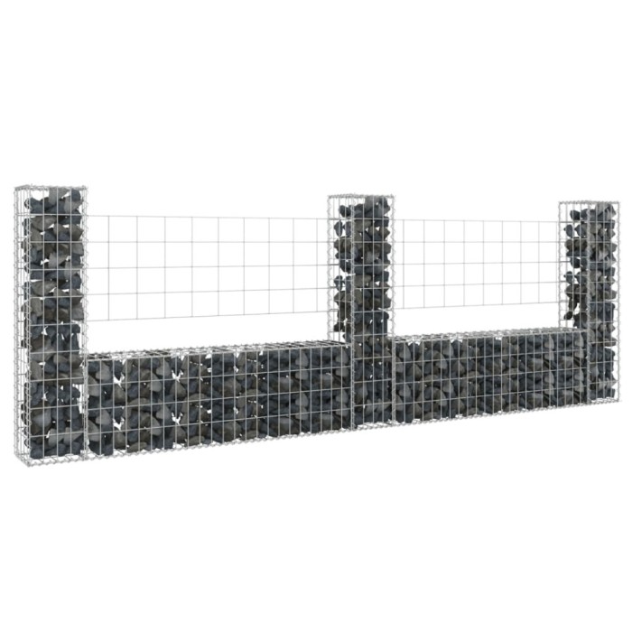 vidaXL Coș gabion &icirc;n formă de U cu 3 st&acirc;lpi, 260x20x100 cm, fier