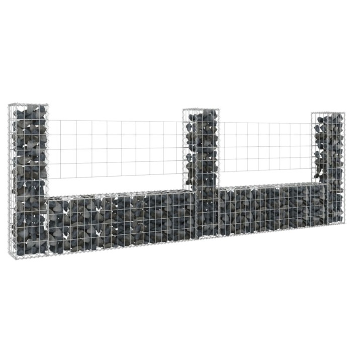 Cos gabion &icirc;n forma de U cu 3 stalpi, 260x20x100 cm, fier GartenMobel Dekor