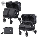 Carucior Gemeni Lorelli Duo Black, Cadru Aluminiu, Spatar Reglabil, Copertine Extensibile, Cos Bagaje, Geanta Accesorii Inclusa
