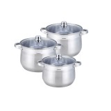 Set 3 oale din inox cu capac din sticla, fund termic multistrat, 22cm/24cm/26cm, 7l, 8.6l, 10.7l, Klausberg