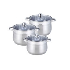 Set 3 oale din inox cu capac din sticla, fund termic multistrat, 22cm/24cm/26cm, 7l, 8.6l, 10.7l, Klausberg