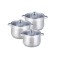 Set 3 oale din inox cu capac din sticla, Fund termic multistrat, 22cm/24cm/26cm, 7l, 8.6l, 10.7l, Klausberg